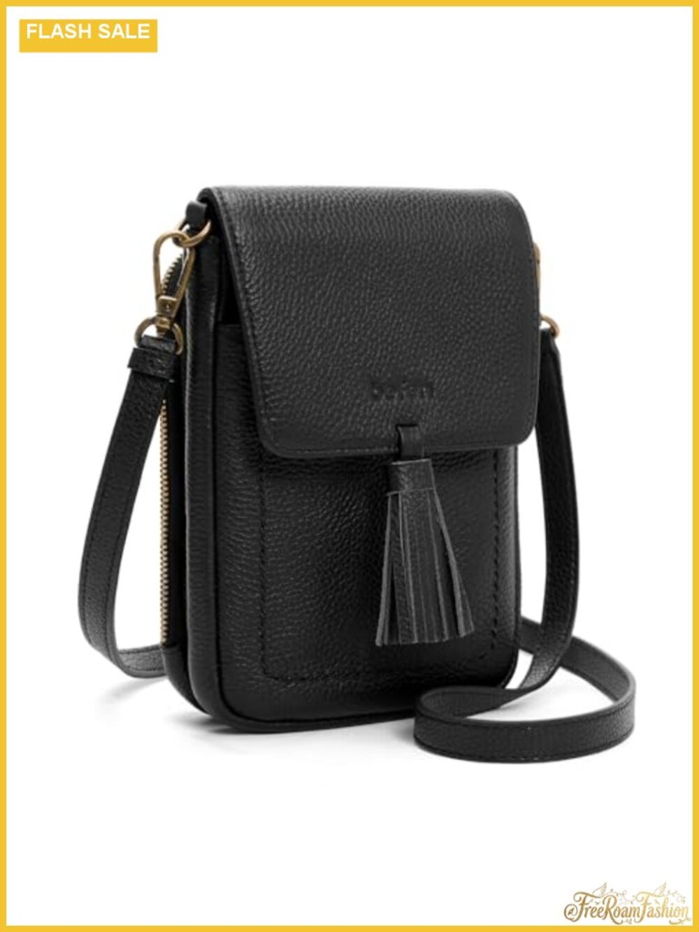 Genuine Leather Small Crossbody Bag RFID Phone Purse Tassel